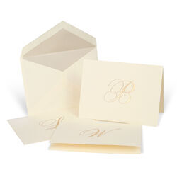 Script Initial Boxed Folded Note Cards - Hand Engraved